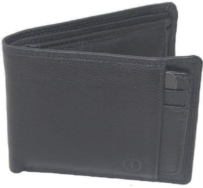 Oi zwarte leren billfold met uitneembaar creditcardmapje / platte herenportemonnee met los pasjesmapje / compacte heren beurs laag model / skim vrij / zwart leer / 354