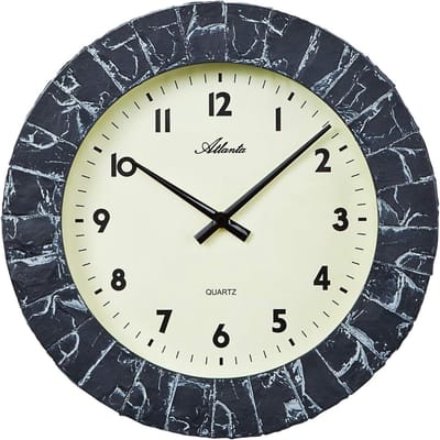 Wandklok Buiten - Tuin Klok - Waterbestendig Gebruik - Steenlook Behuizing - 35cm Diameter - Zwart