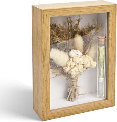 Houten Geldkist - Bruiloft Cadeau - Geld Presenteren - Met Gedroogde Bloemen - 10x15x6 cm - Houtkleur