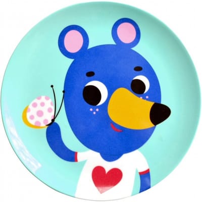 Petit Monkey melamine bord blauwe beer mint