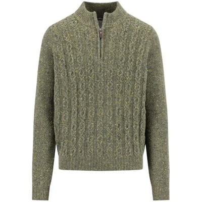 Fynch-Hatton Trui Troyer Zip Cable Knit Donegal Dark Ivy / male