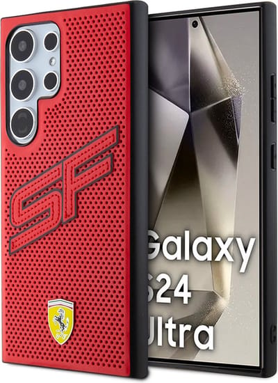 Ferrari Backcase hoesje geschikt voor Samsung Galaxy S24 Ultra - Effen Rood - Kunstleer