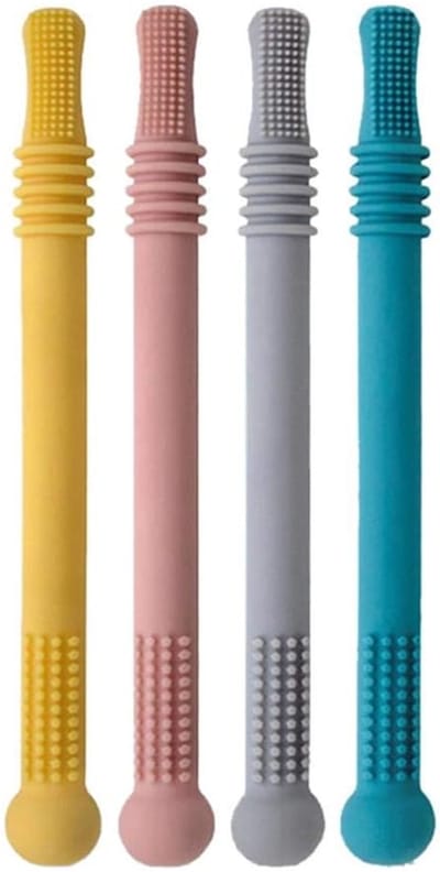 OUYLAF bijtketting meisjes - Bijtspeeltje - bijtspeeltje baby - Bijtspeelgoed - Baby speelgoed - Siliconen Bijtspeeltje met Houten Ring - Teether - Kraamcadeau - 4pcs