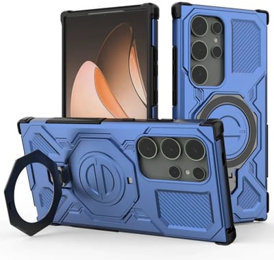 Hoesje geschikt voor Samsung Galaxy S24 Ultra | Compatibel met MagSafe / Qi2 | 360° Draaibare Magnetische Standaard | Back Cover Kickstand Ring | Blauw