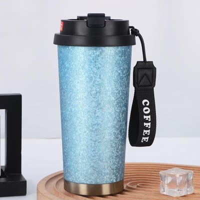 Nieuwe Roestvrijstalen Koffiebeker Hoge Uitstraling Dubbelwandige Thermosbeker met Draagkoord Dubbele Cadeaubeker 530ml