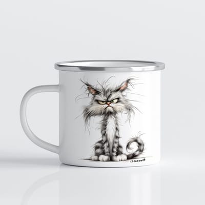 Creasowl® Emaille Mok Kat 300ml – Vintage Camping Mok met Katten print – Lichtgewicht & Duurzame Koffie mok - Katten mok - Enamel Koffiemok - Chocolade mok - Koffie kopje