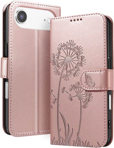Zanae, Portemonnee Hoesje Geschikt voor Apple iPhone Air Premium Design Bloemen Vlinder, Champagneroze