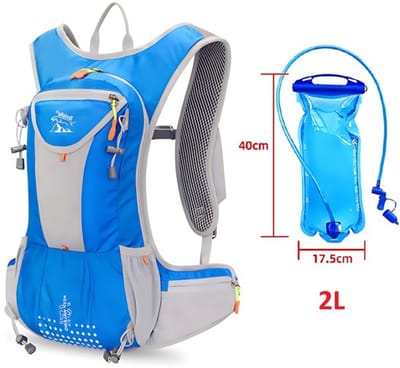 CarryQuest® - 2L Hydratatie Fietsrugzak - Hardlooprugzak met 2L Waterzak - Ultralicht Polyester - Waterdicht - Reflecterend - Rugventilatie - 48x22x22 cm - Blauw