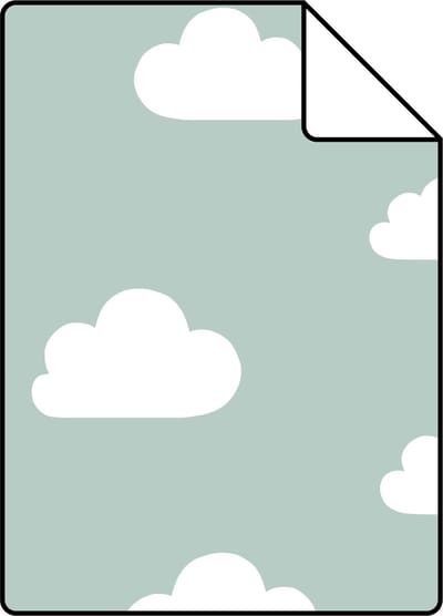 Proefstaal ESTAhome behang wolkjes vergrijsd mintgroen - 26.5 x 21 cm - 139487-S