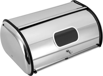 Broodtrommel Roestvrij Staal - Metalen Broodbak - Keuken Opbergen - Met Roldeksel Venster - 43.5x27x18 cm - Zilver