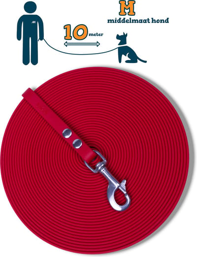 Miqdi BioThane® Sleeplijn 10 meter – zonder handvat – M (13 mm) – rood – waterdicht & sterk