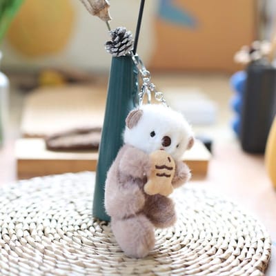 Loutre de Mer Mignonne Tenant un Poisson Pendentif Peluche Poupée Porte-clés Anneau de Porte-clés Sac Pendentif Porte-clés Accessoires de Bijoux gray