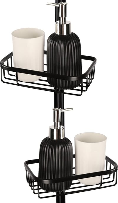 Goliving Doucherek hangend - Doucherekje - Zonder Boren - Keukenrek - Gootsteen Organizer - Badkamer Accessoires - 19,5 cm - Set van 2 - Zwart