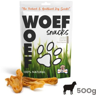 Woef Woef Snacks Hondensnacks Lamshuid - 0.50 KG - Kauwsnacks - Gedroogd vlees - Lam - Honden vanaf 8kg - Geen toevoegingen