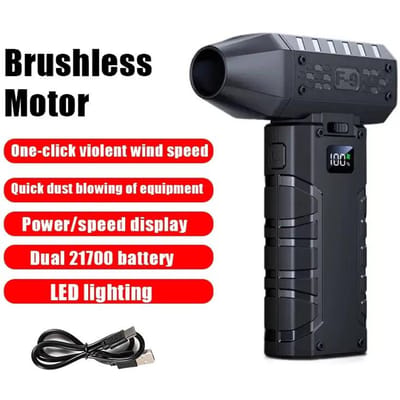 Mini Ventilateur Turbo Jet 130000 tr/min Souffleur d'Air Électrique Vitesse Réglable Affichage Numérique Ventilateur Turbo Souffleur Violent Rechargeable avec Lumière Nettoyage Voiture black