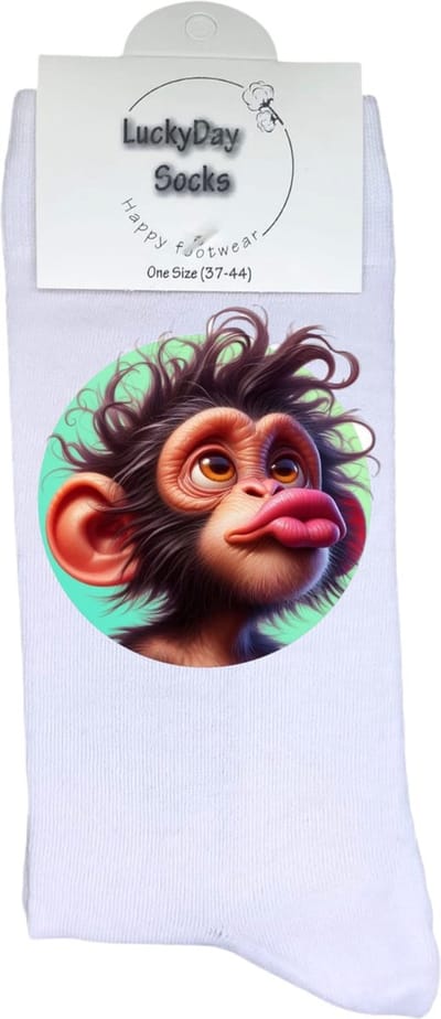Aapje duckface - verjaardag cadeau - aap sokken - Moederdag - Vaderdag- grappige sokken - kerst cadeau sokken - valentijnsdag - Sokken waar je vrolijk van wordt - leuke sokken voor heren en dames - leuk cadeau - maat 37-44