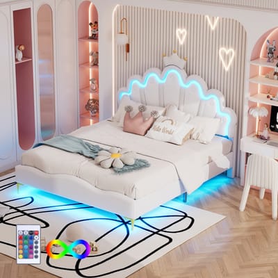 STILVORA Kinderbedden 90x200 cm - Gestoffeerd Bed Met LED Lichtstrip En Uniek Kronen Hoofdbord - MDF Frame - Roze