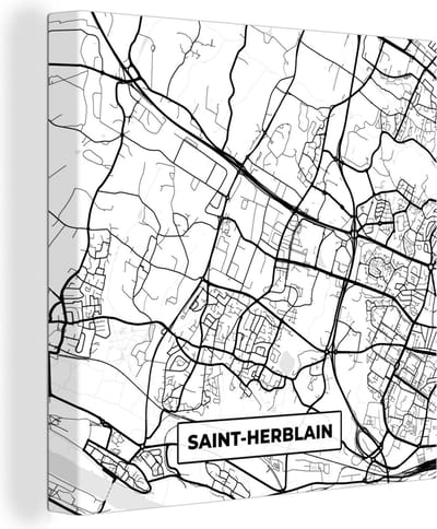 Canvas Schilderij Stadskaart - Frankrijk - Kaart - Saint-Herblain - Plattegrond - Zwart wit - 20x20 cm - Wanddecoratie