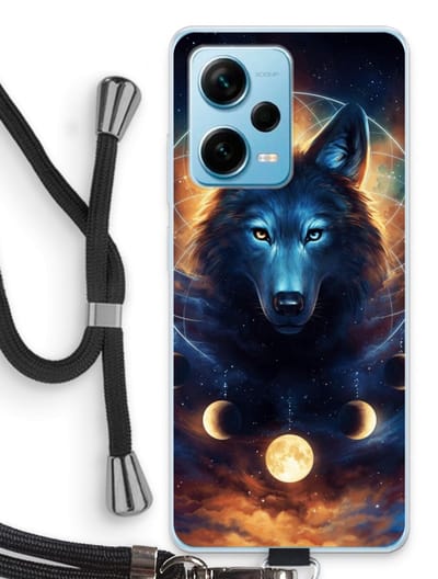 Case Company® - Hoesje met koord geschikt voor Xiaomi Redmi Note 12 Pro Plus hoesje met Koord - Wolf Dreamcatcher - Telefoonhoesje met Zwart Koord - Bescherming aan alle Kanten en Over de Schermrand