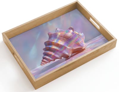 Dienblad hout 40x30 cm - Schootdienblad - Schelp - Glanzend - Regenboogtinten - Borrelplank rechthoek - Plateau dienbladen