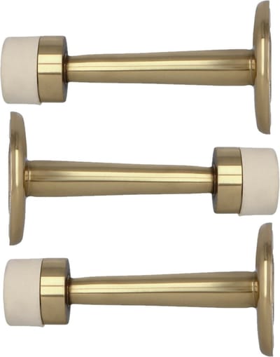 AMIG Deurstopper/deurbuffer - 3x - 75mm - muurbevestiging - gepolijst messing