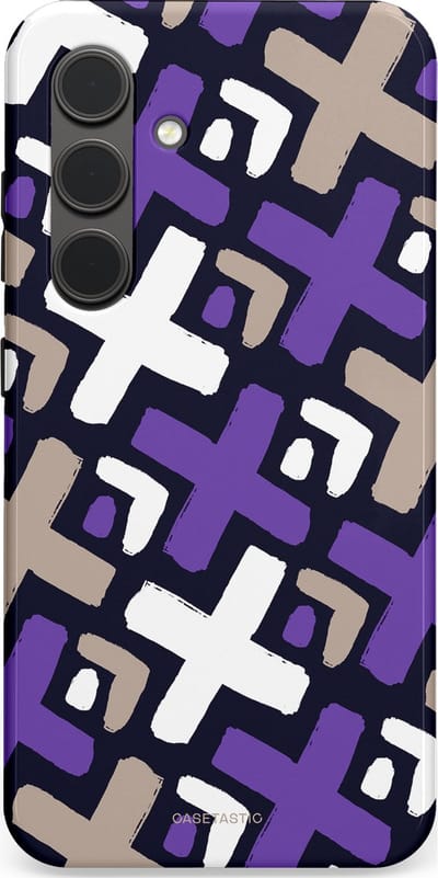 Casetastic hoesje geschikt voor Samsung Galaxy S24 - Dubbellaagse bescherming - Fresh Paars Witte X's - Fashion Case - Donkerblauw Zilver Lavendel Wit