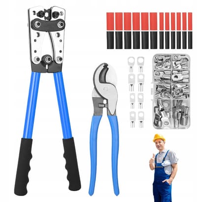 Kabelkrimpgereedschapset - Krimptang en kabelknipper - Kabelknipper + Krimptang + 80 koperen ringklemmen + 80 krimpkousen - Geschikt voor thuis, garage en werkplaats