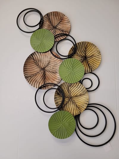 Metalen muurobject ringen muurdecoratie Olijfgroen 97x47 cm