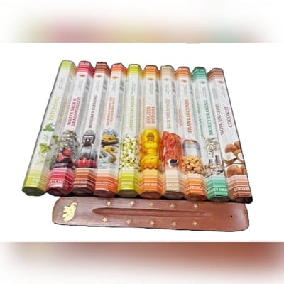 BUYXL Green Tree Wierook - 10 pakjes x 20stokjes = 200 van verschillende geuren wierook - wierook pakket - Creëer een Betoverende Sfeer met Ons Indiase Wierook Pakket en Gratis Wierookhouder!