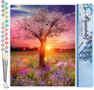 Figured'Art Schilderen op Nummer Volwassenen canvas Boom met vrouwelijk lichaam - Handwerk acrylverf Kit DIY Compleet - 40x50cm zonder frame