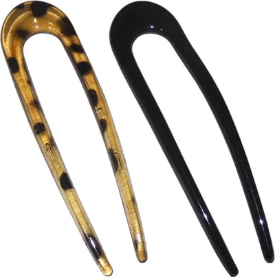 Haarpinnen U-vorm lichtbruin luipaardprint-zwart set van 2 stuks. - lengte 13 cm / breedte 3,5 cm