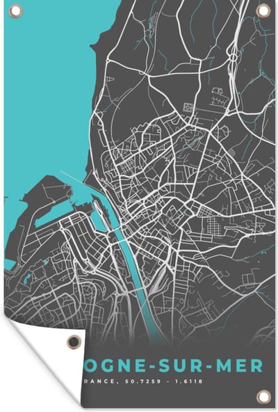 Muurdecoratie Frankrijk - Boulogne-sur-Mer - Stadskaart - Kaart - Plattegrond - 120x180 cm - Tuinposter - Tuindoek