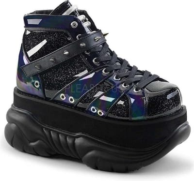 Neptune-100 glitter unisex plateau sneakers met spikes zwart - (EU 37 = US 5) - Demonia