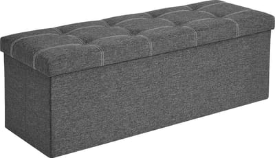 Donkergrijs Bank Met Opbergruimte, 110 X 38 X 38 Cm, Opvouwbaar, Zitkist, Zitkruk, Hoes Van Kunstlinnen, Ideaal Voor Slaapkamer, Hal En Woonkamer