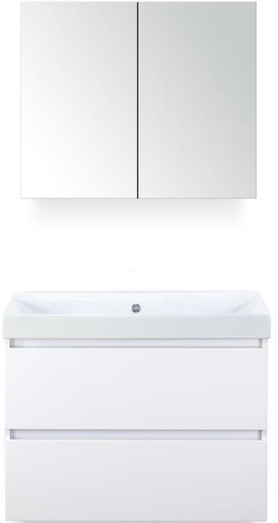 Maxx XL Badmeubelset 80 cm - Wit Hoogglans - Wastafel Just Zonder Kraangat met Spiegelkast