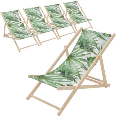 Set van 5 houten tuinligstoelen in palmgroen en wit opvouwbare strandstoel Strandstoel Ligstoel Relaxligstoel