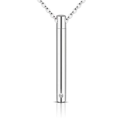 Aramat Jewels | Gedenkhangers | Stalen Cilinder Ashanger met Asbewaaroptie | Zilverkleur/Zirkonia-4x0.6cm | |20mm | Staal | Volwassenen | Verkleurd niet