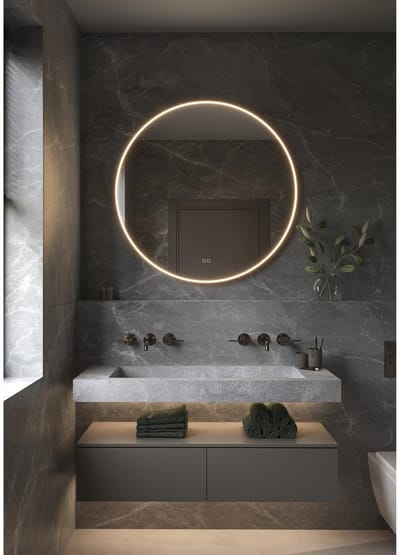HIPP Design Phantom Ronde LED spiegel - Brons Frame 100 cm - Directe LED in Frame Rand - Indirecte LED Rondom - Spiegelverwarming - Kleurenwissel - Touch Dimmer