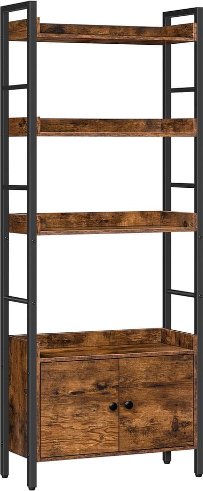 OmGoods - Dailygoody - Boekenkast - Industrieel Design - Opbergrek met Deuren - 4 Niveaus - Ruimtebesparend - Geschikt voor Woonkamer, Kantoor, Keuken, Werkkame...