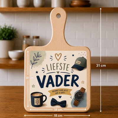Kaasplank met Tegel Liefste Vader – Vaderdag Cadeau – Houten Serveerplank 18x31 cm met Tegel 15x15 cm – Cadeau voor Papa