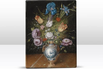 Stilleven met bloemen - Peter Binoit - 19,5 x 26 cm - Niet van echt te onderscheiden schilderijtje op hout - Mooier dan een print op canvas - Laqueprint.