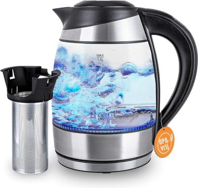 QORA® Waterkoker glas - Waterkoker - Zilver - ‎20cm x 13cm x 21cm