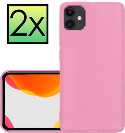 Hoesje - 2 Stuks - Geschikt voor Apple iPhone 11 - Sterk & Shockproof - Case Siliconen - Back Cover - Telefoon Hoes - Lichtroze