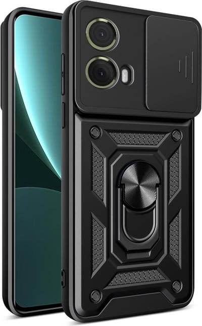 Coverup Hoesje - Geschikt voor Motorola Moto G85 Hoesje - Coverup Armor Ring Kickstand Back Cover met Camera Shield - Zwart