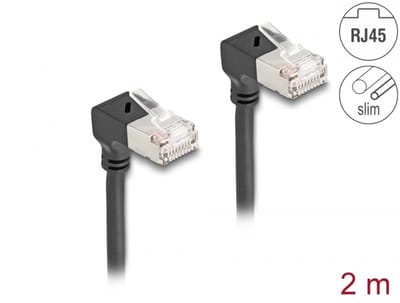 Delock RJ45 Network Cable Cat.6A S/FTP Slim 90° downwards / downwards angled 2 m black