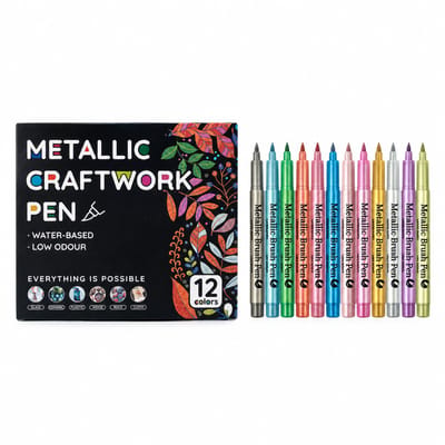Acrylmarkers - 12 metallic kleuren - Enkele penseelpunt - Voor journals en wenskaarten - Basisverpakking
