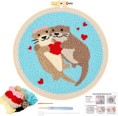 Stanznadel Borduurset voor beginners Punch Needle set met Otter patroon Embroidery Broderie Borduurwerk Debutant Volwassen DIY Handwerk Stanznadelstof Knutselen Cadeau Borduurlijst