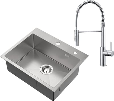 CECIPA max 55x45CM Spoelbak - Met keukenkraan met uittrekbare uitloop - Spoelbak Keuken RVS - Spoelbak Met Kraangat - Enkele spoelbakken - Spoelbakken Keuken – Spoelbakken met afdruip