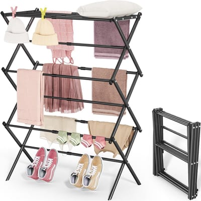 Droogrek - Kledingrek - inklapbaar en opvouwbaar - breedte verstelbaar 40-71 cm - 6 lagen met 11 stangen - compact en draagbaar - geschikt voor badkamer en kamperen