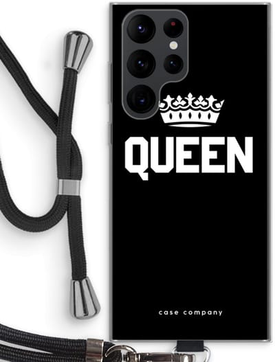 Case Company® - Hoesje met koord geschikt voor Samsung Galaxy S22 Ultra hoesje met Koord - Queen zwart - Telefoonhoesje met Zwart Koord - Bescherming aan alle Kanten en Over de Schermrand